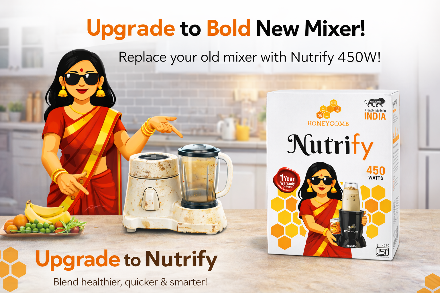 HONEYCOMB NUTRIFY 450W Pro | Nutri Mixer Grinder 3 Jars ( Copper ) - Image 6